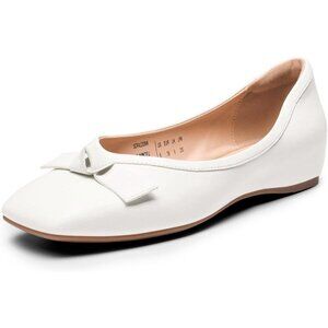 Dream Pairs Women's White Faux Leather Square Toe Low Wedge Ballet Flats Shoes